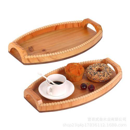 Wooden Tray with handle木制装饰托盘带把手做旧串珠托盘盘家居装饰品香薰蜡烛水果托盘