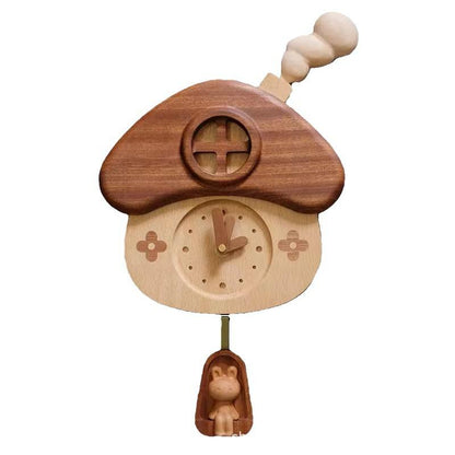 Rabbit Wall Clock Decorative Wooden Wall Clolck Non Ticking Battery Operated Wood Pendulum Clock for Living Room Bedroom Office Kid's Room Kitchen Hotel Cafe