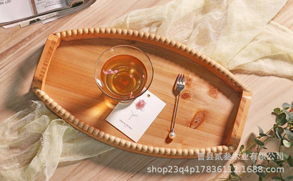 Wooden Tray with handle木制装饰托盘带把手做旧串珠托盘盘家居装饰品香薰蜡烛水果托盘