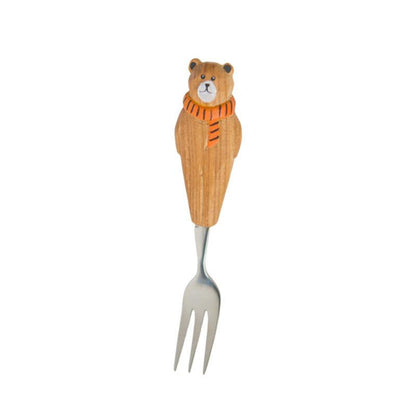 Wooden spoon and fork for children 木制工艺品木雕水果叉创意甜品勺叉套装餐具水果儿童勺叉