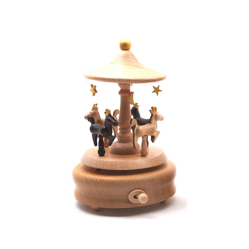 Carousel Music Box, Wooden Horse Music Box for Girl Women, Christmas Birthday Gift, No Battery Home Wood Decor