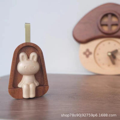 Rabbit Wall Clock Decorative Wooden Wall Clolck Non Ticking Battery Operated Wood Pendulum Clock for Living Room Bedroom Office Kid's Room Kitchen Hotel Cafe