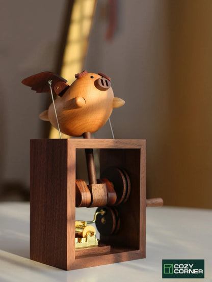 Wooden Flying Pig Music Box -  Creative Gift